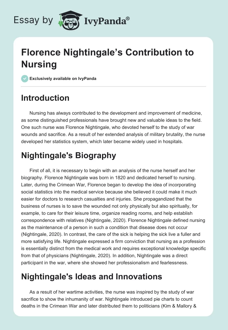 Florence Nightingale’s Contribution to Nursing. Page 1