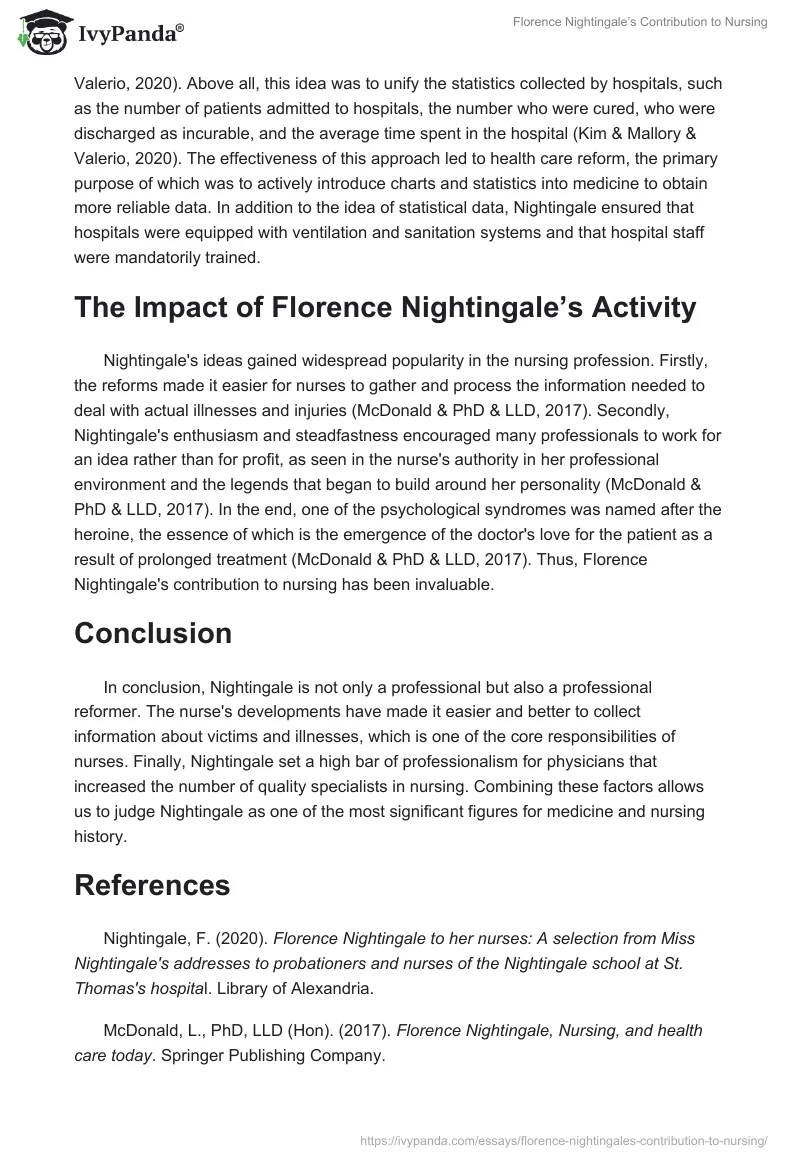 Florence Nightingale’s Contribution to Nursing. Page 2