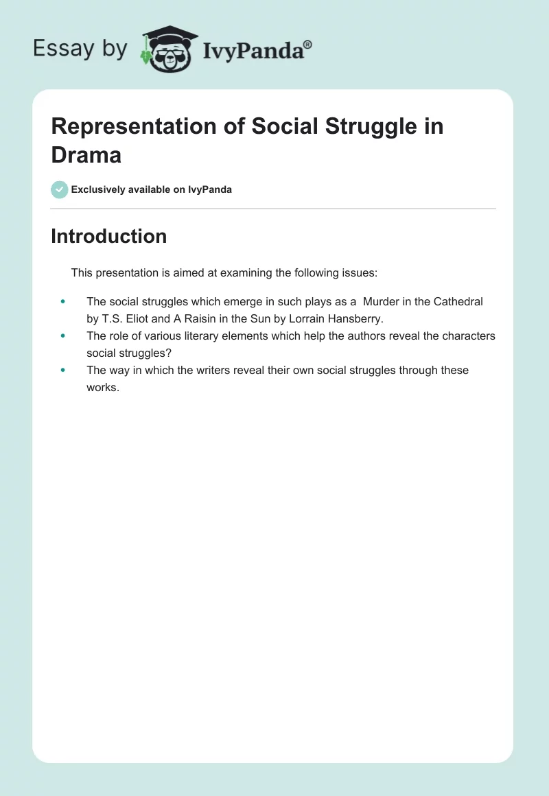 Representation of Social Struggle in Drama. Page 1