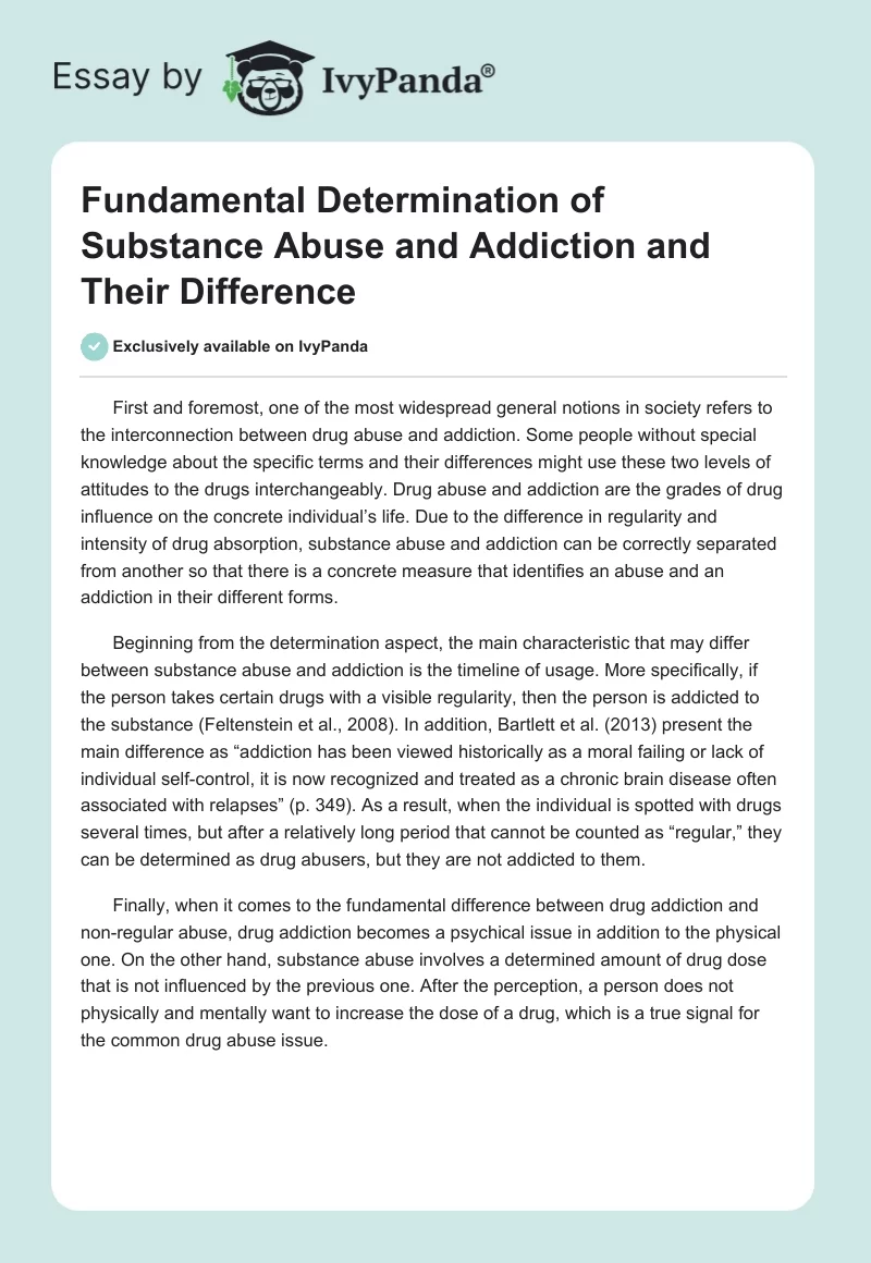 Fundamental Determination of Substance Abuse and Addiction and Their Difference. Page 1