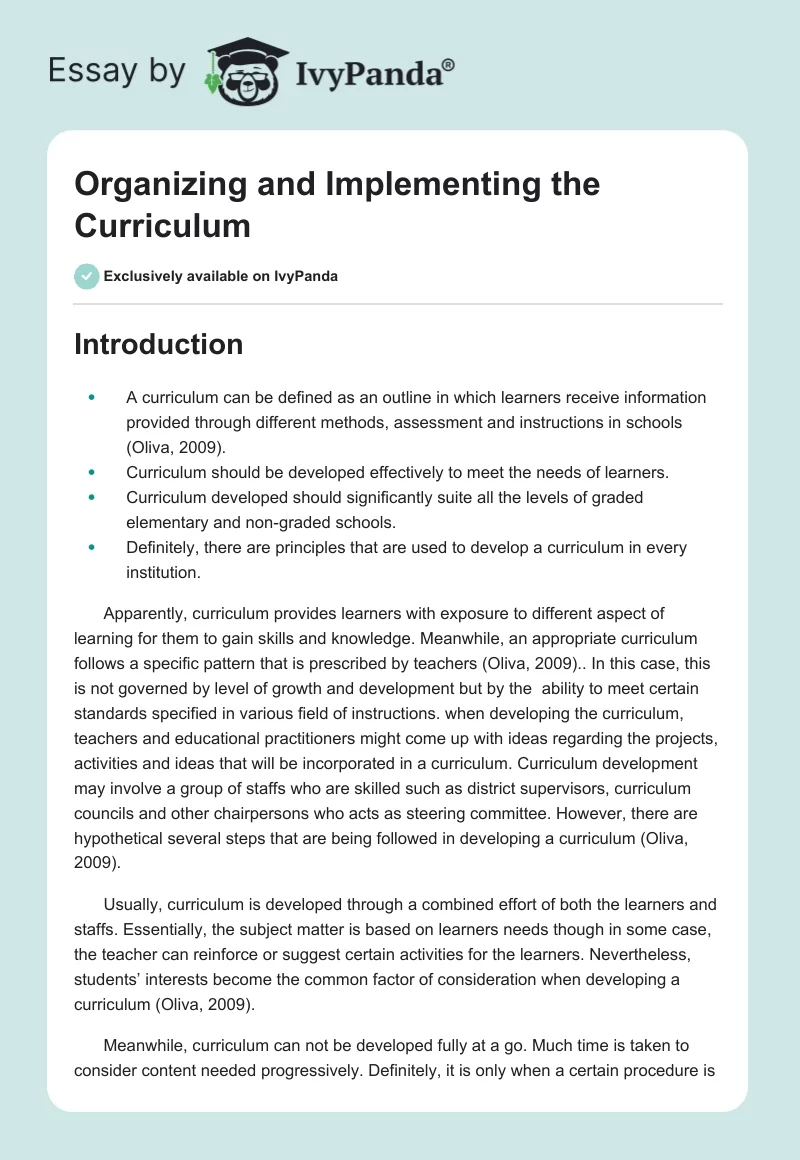 Organizing and Implementing the Curriculum. Page 1