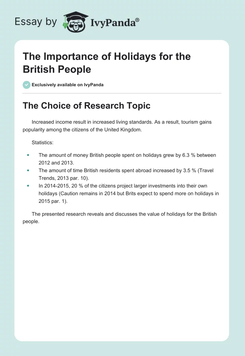 The Importance of Holidays for the British People. Page 1