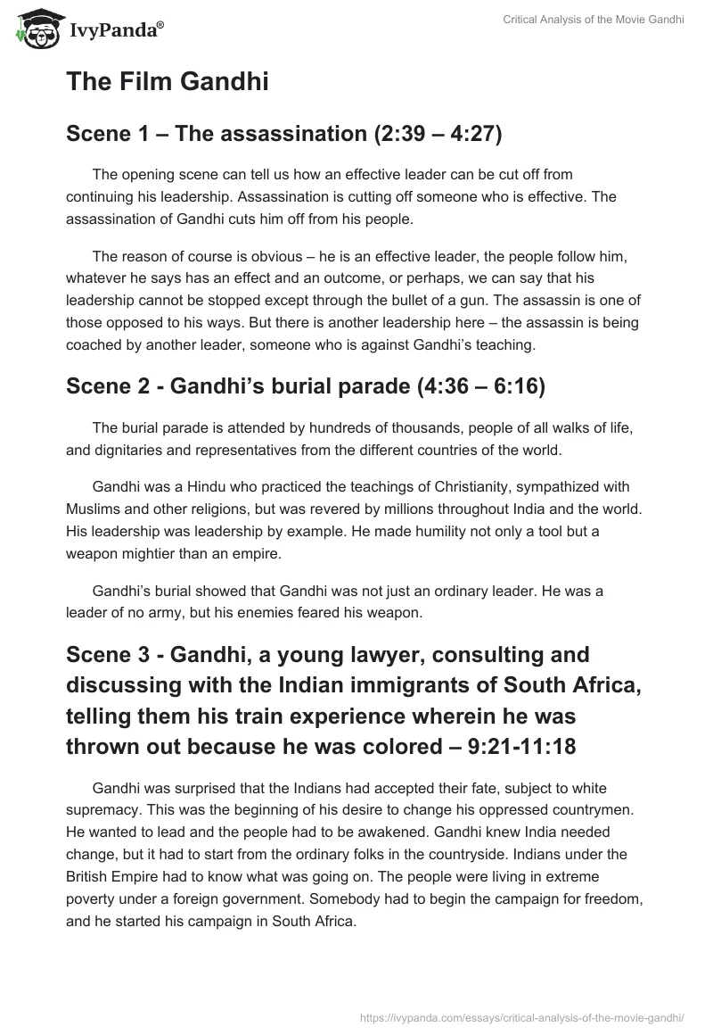 Critical Analysis of the Movie Gandhi. Page 2