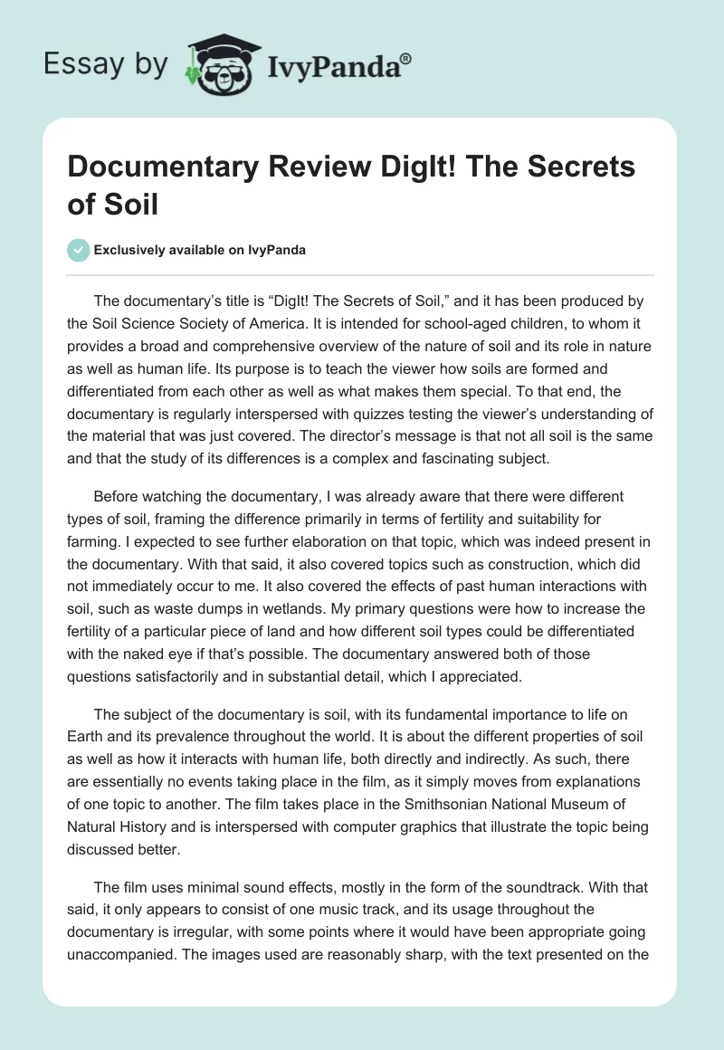 Documentary Review "DigIt! The Secrets of Soil". Page 1