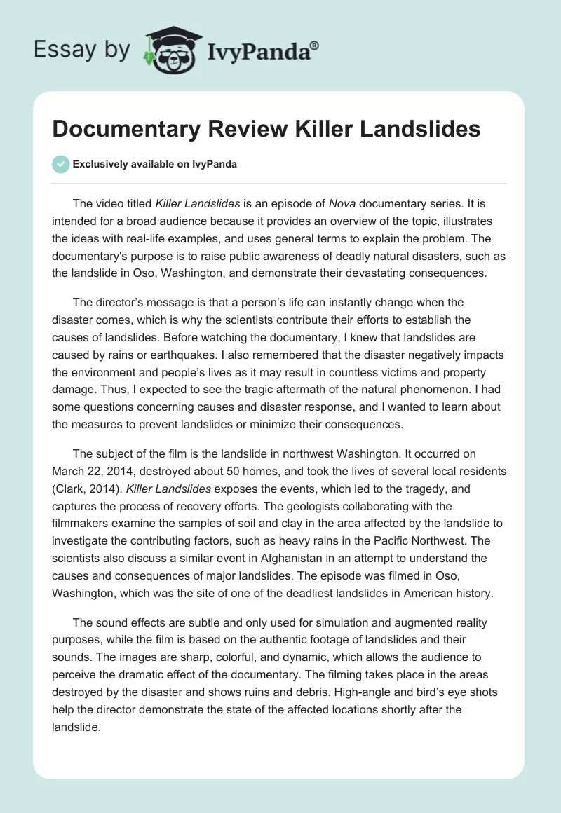 Documentary Review "Killer Landslides". Page 1