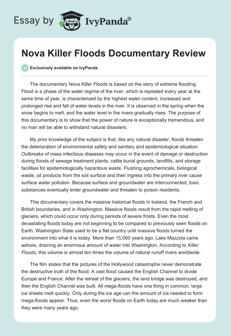 Nova Killer Floods Documentary Review. Page 1