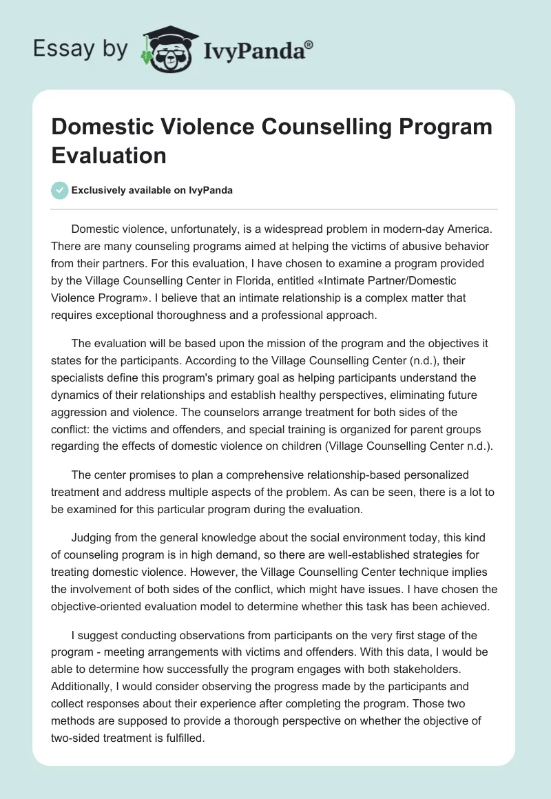 Domestic Violence Counselling Program Evaluation. Page 1