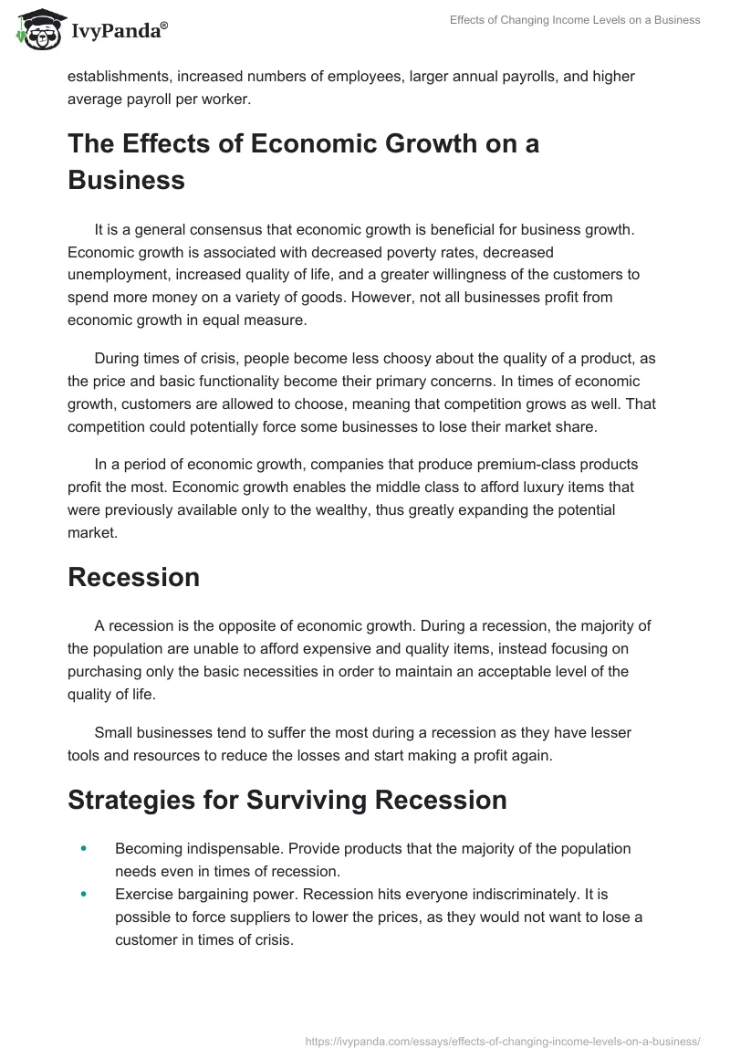 Effects of Changing Income Levels on a Business. Page 2