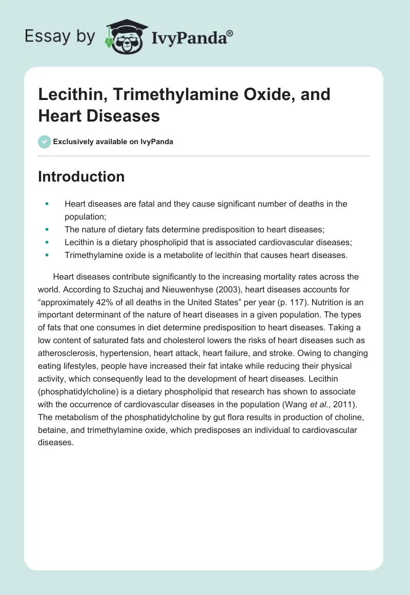 Lecithin, Trimethylamine Oxide, and Heart Diseases. Page 1