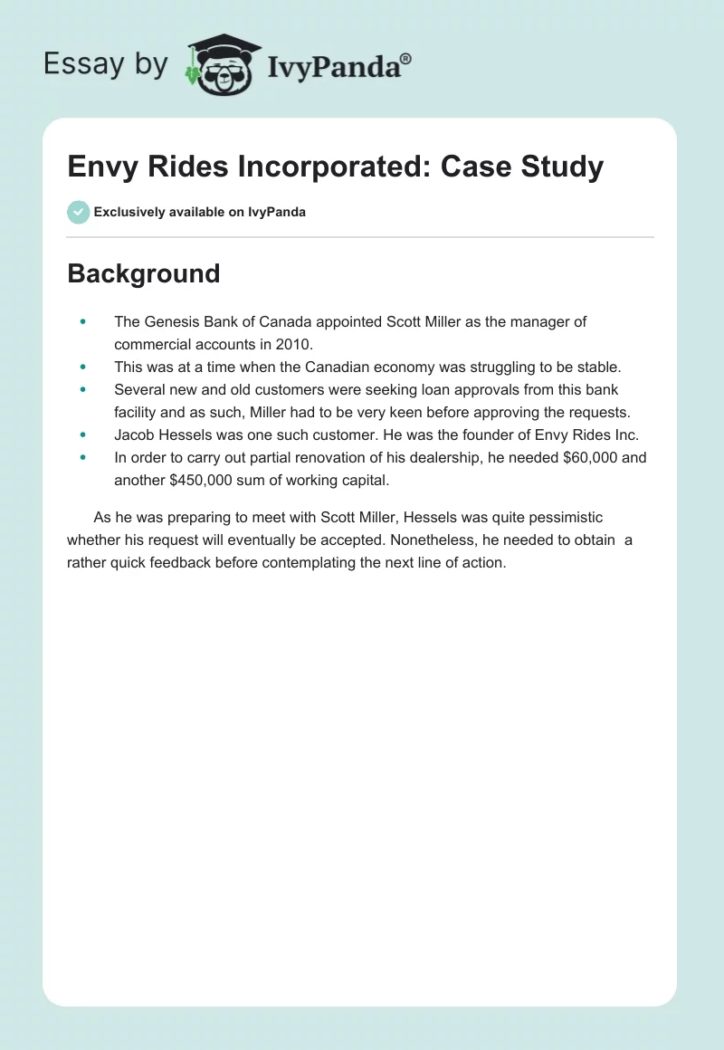 Envy Rides Incorporated: Case Study. Page 1
