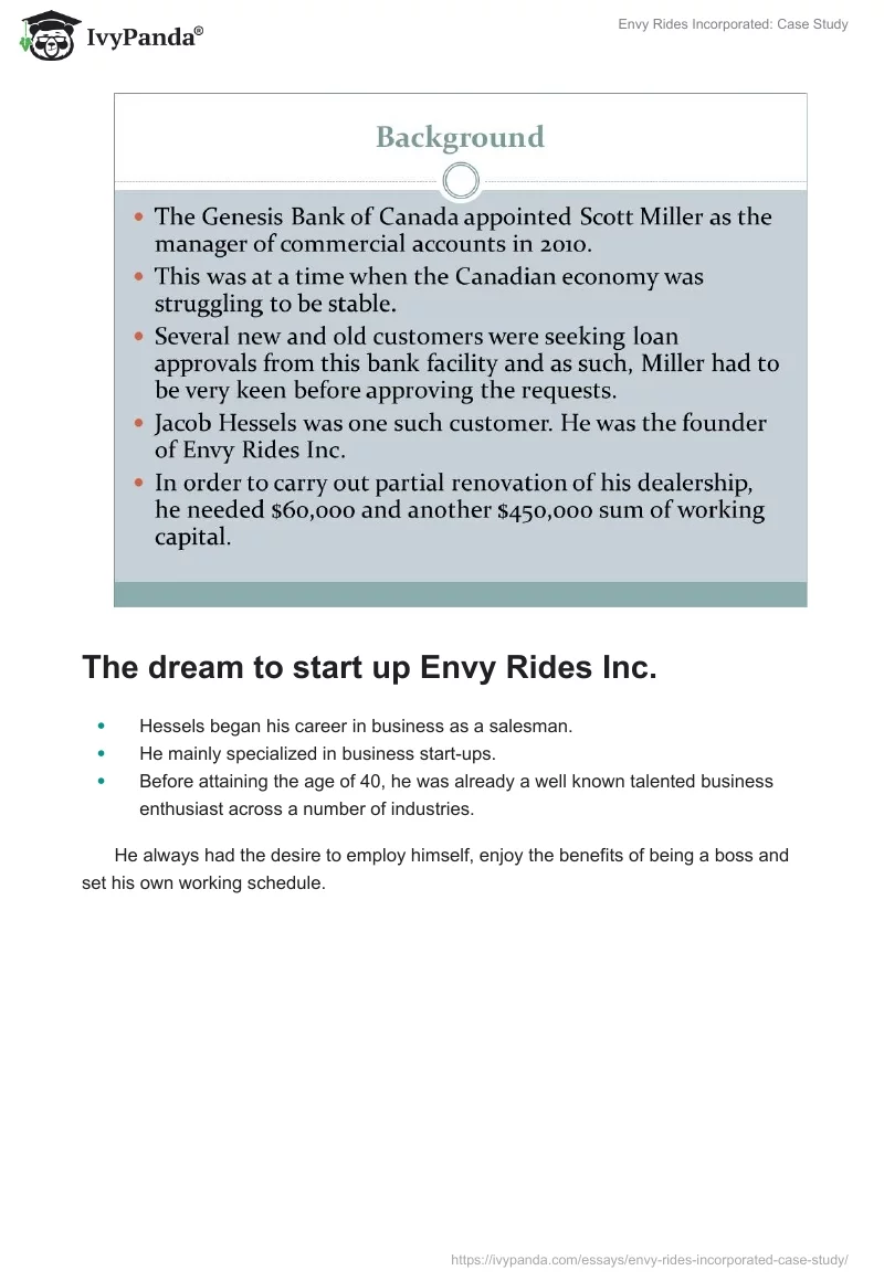 Envy Rides Incorporated: Case Study. Page 2
