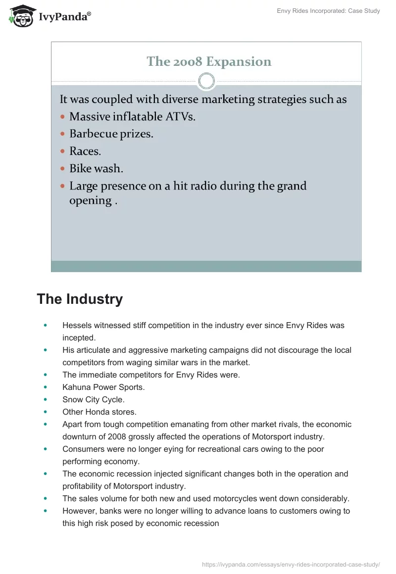 Envy Rides Incorporated: Case Study. Page 5