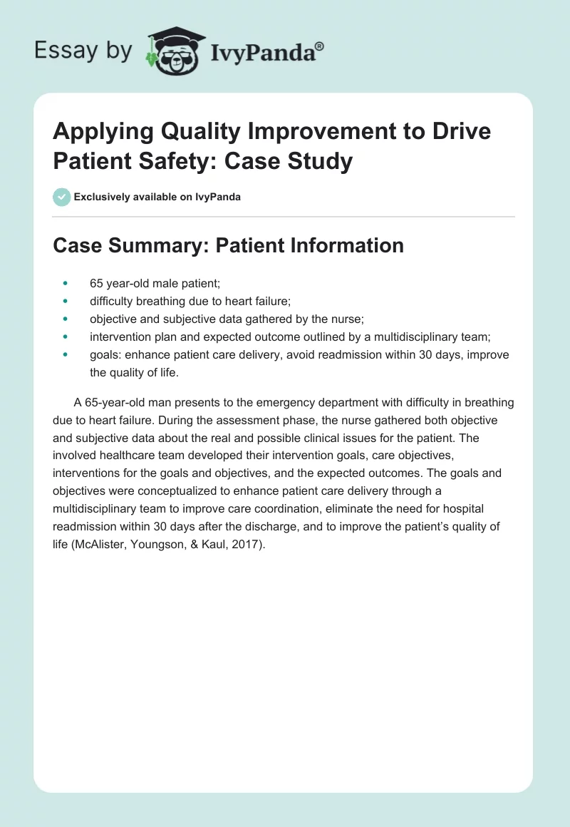Applying Quality Improvement to Drive Patient Safety: Case Study. Page 1