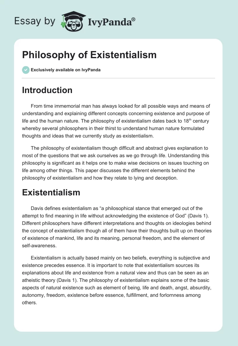 term paper on existentialism