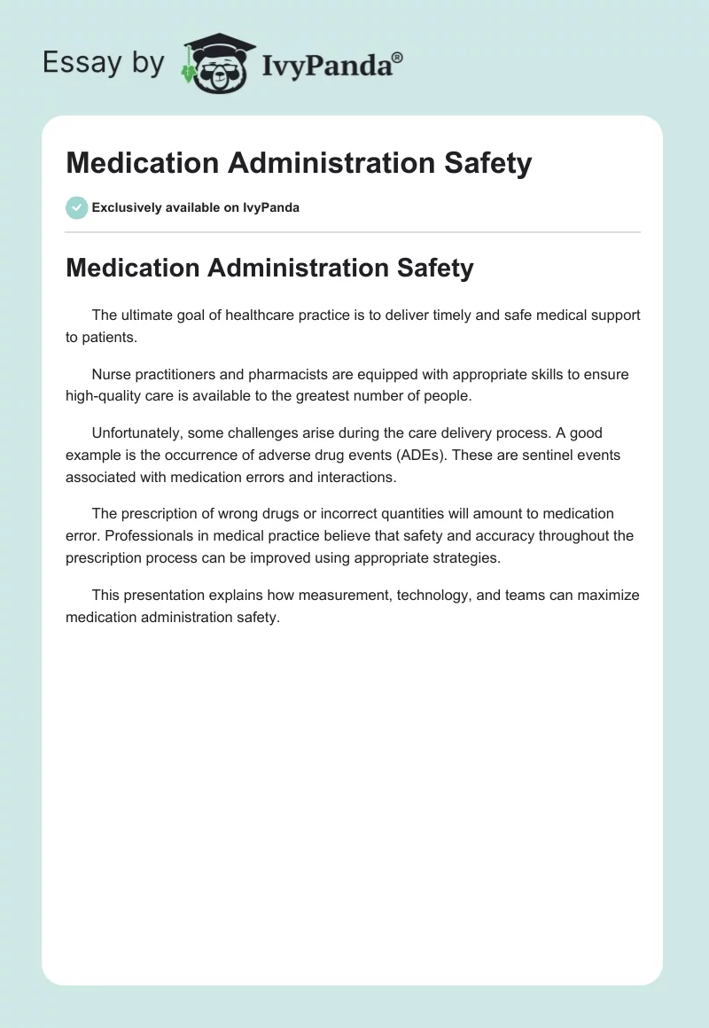 Medication Administration Safety. Page 1
