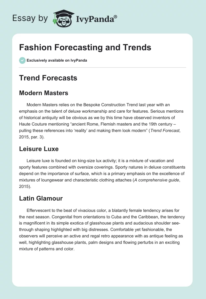 Fashion Forecasting and Trends. Page 1