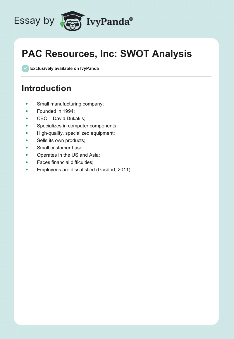 SWOT Analysis: PAC Resources, Inc. Page 1