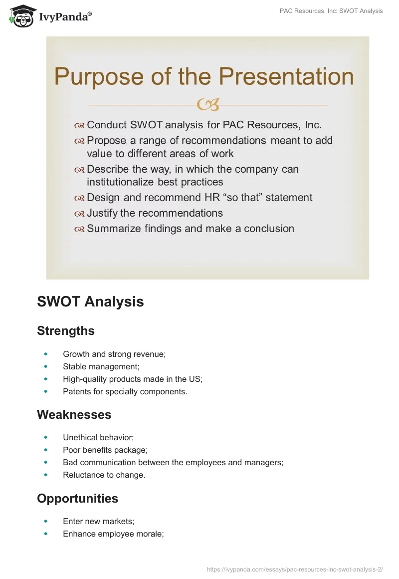 SWOT Analysis: PAC Resources, Inc. Page 3