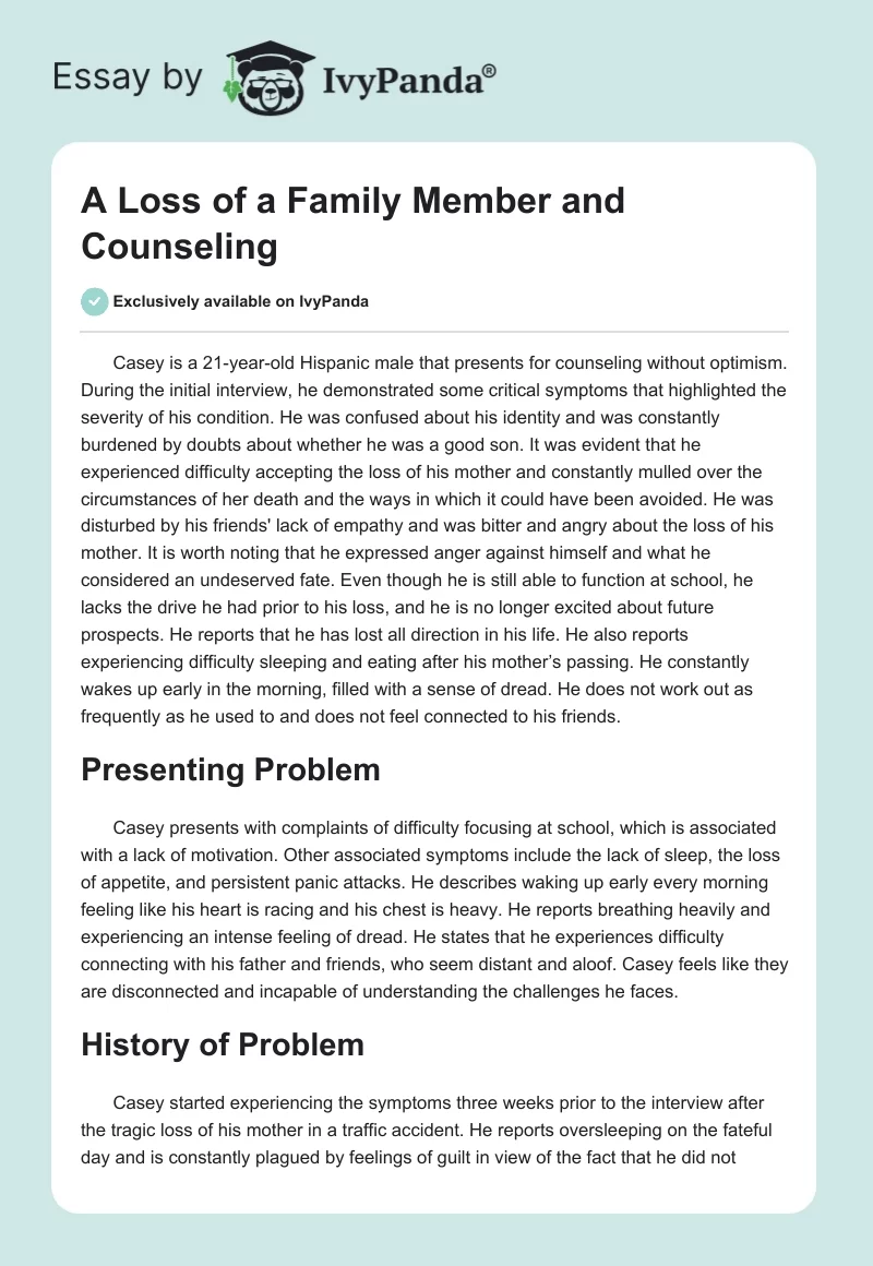 A Loss of a Family Member and Counseling. Page 1