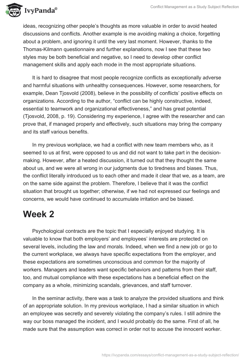 Conflict Management as a Study Subject Reflection. Page 2