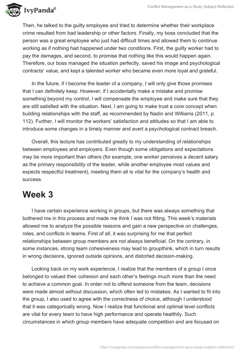 Conflict Management as a Study Subject Reflection. Page 3