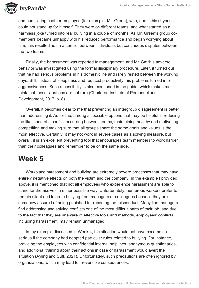 Conflict Management as a Study Subject Reflection. Page 5
