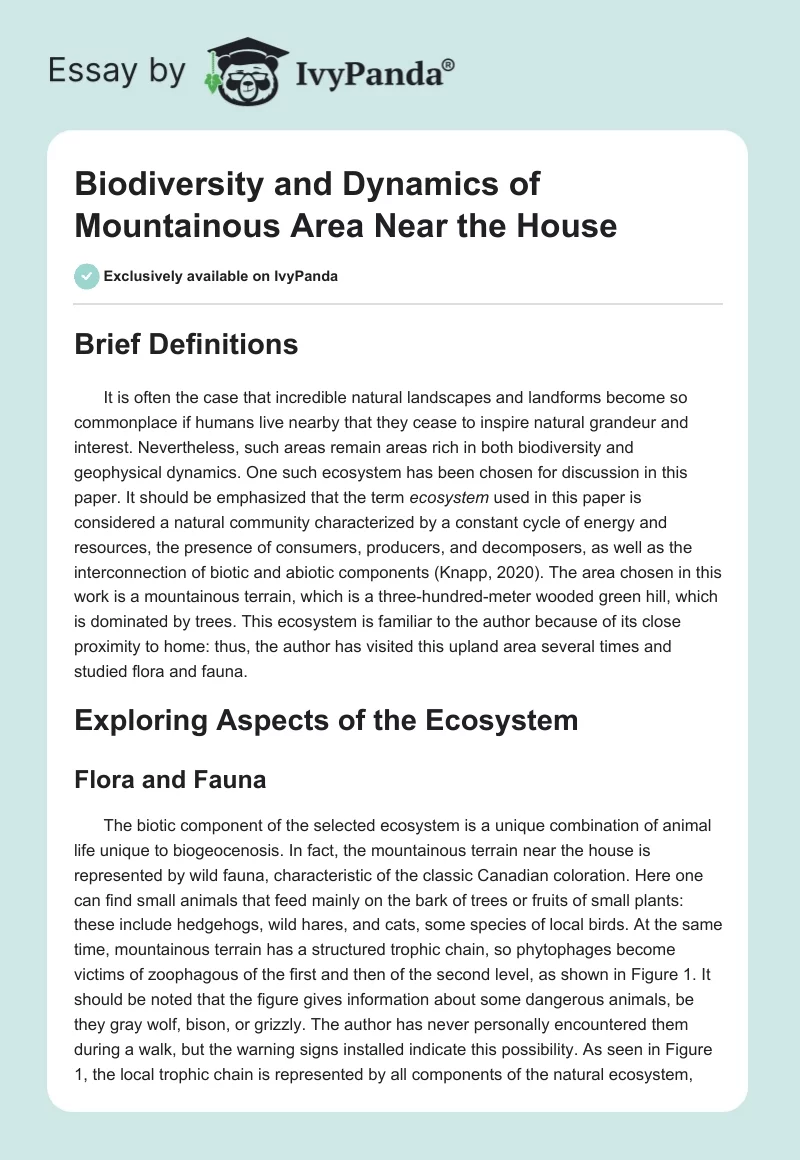 Biodiversity and Dynamics of Mountainous Area Near the House. Page 1