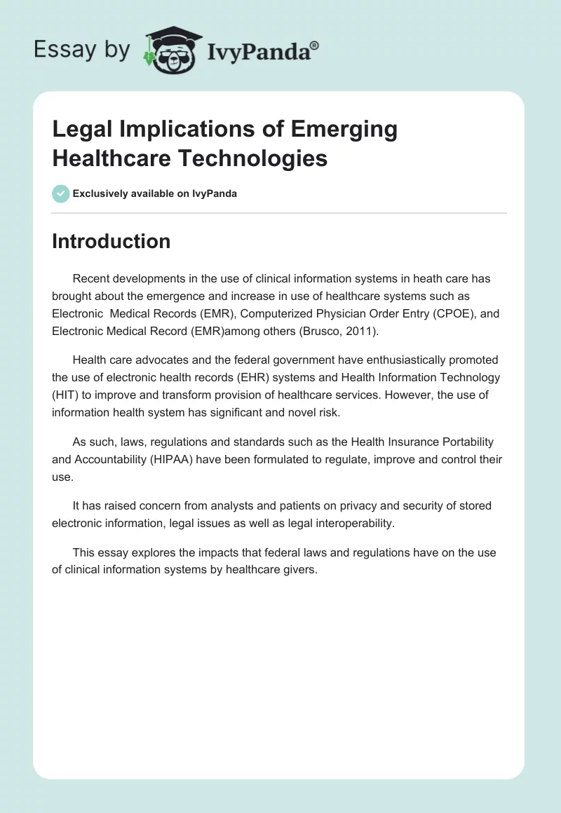 Legal Implications of Emerging Healthcare Technologies. Page 1