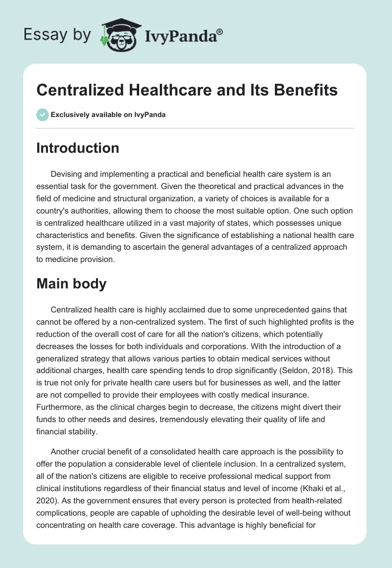 Centralized Healthcare and Its Benefits. Page 1