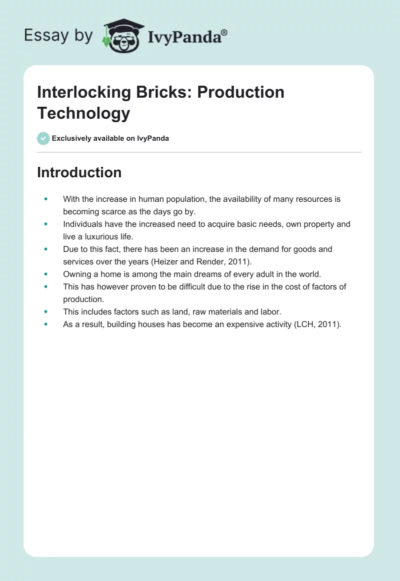 Interlocking Bricks: Production Technology. Page 1