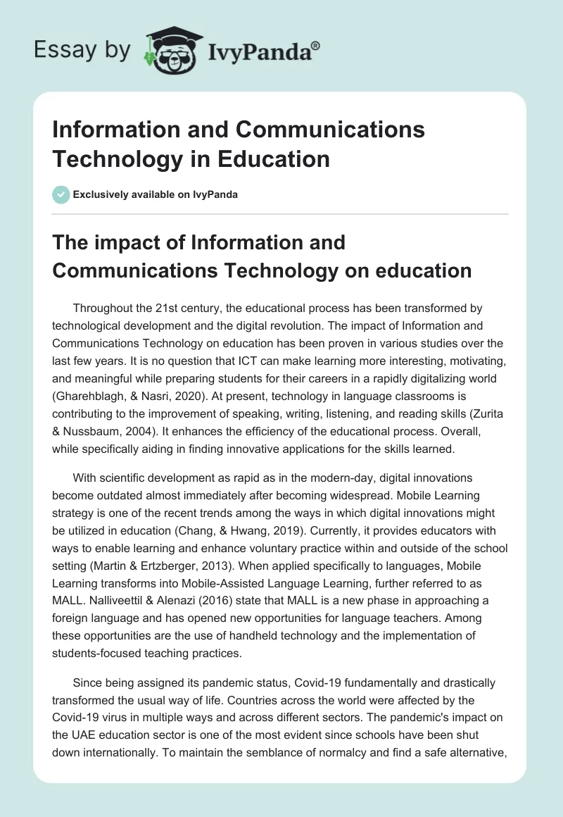 Information and Communications Technology in Education. Page 1