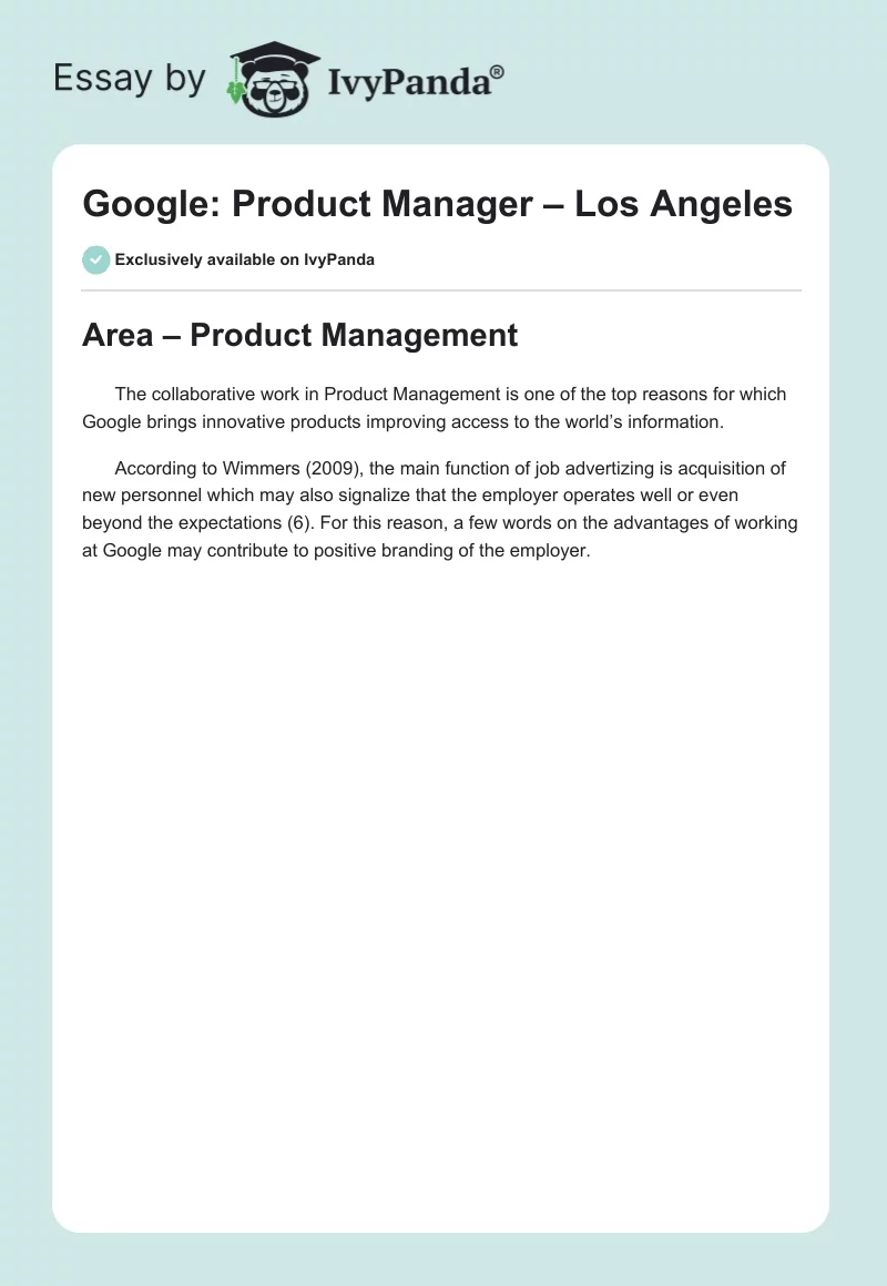 Google: Product Manager – Los Angeles. Page 1