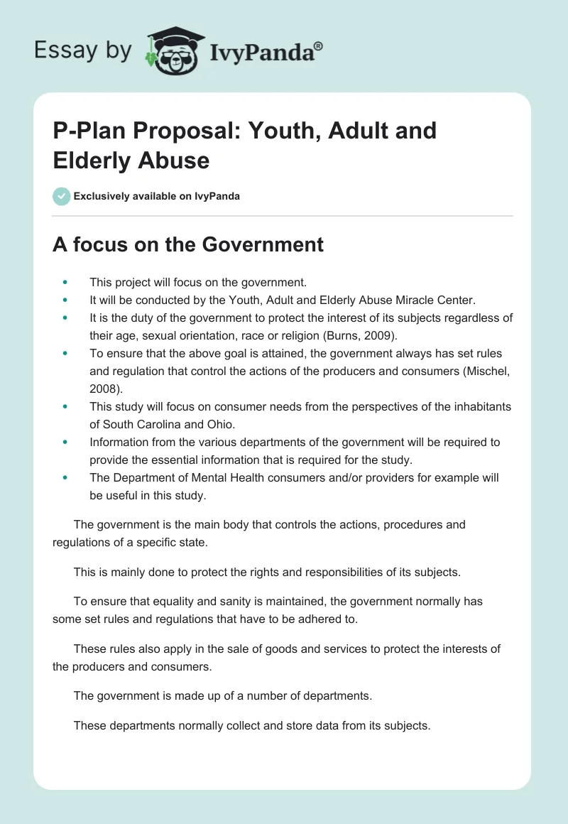 P-Plan Proposal: Youth, Adult and Elderly Abuse. Page 1