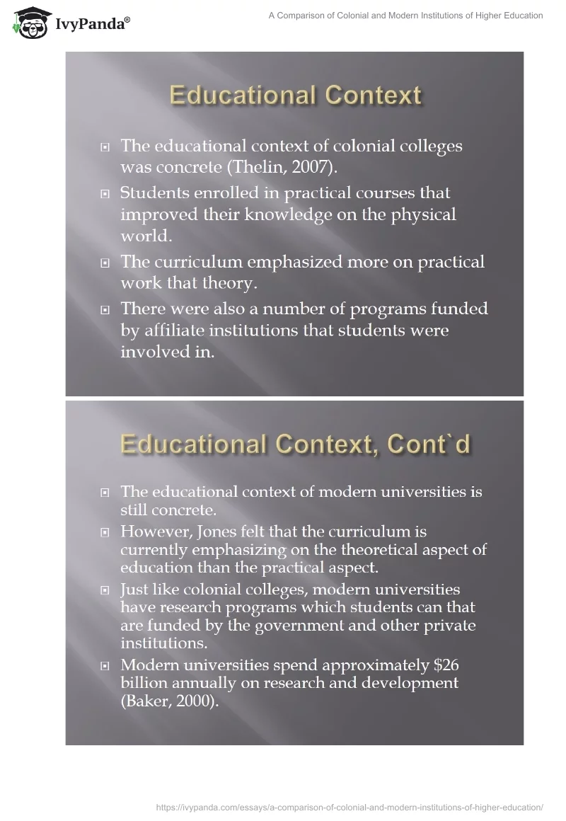 A Comparison of Colonial and Modern Institutions of Higher Education. Page 4