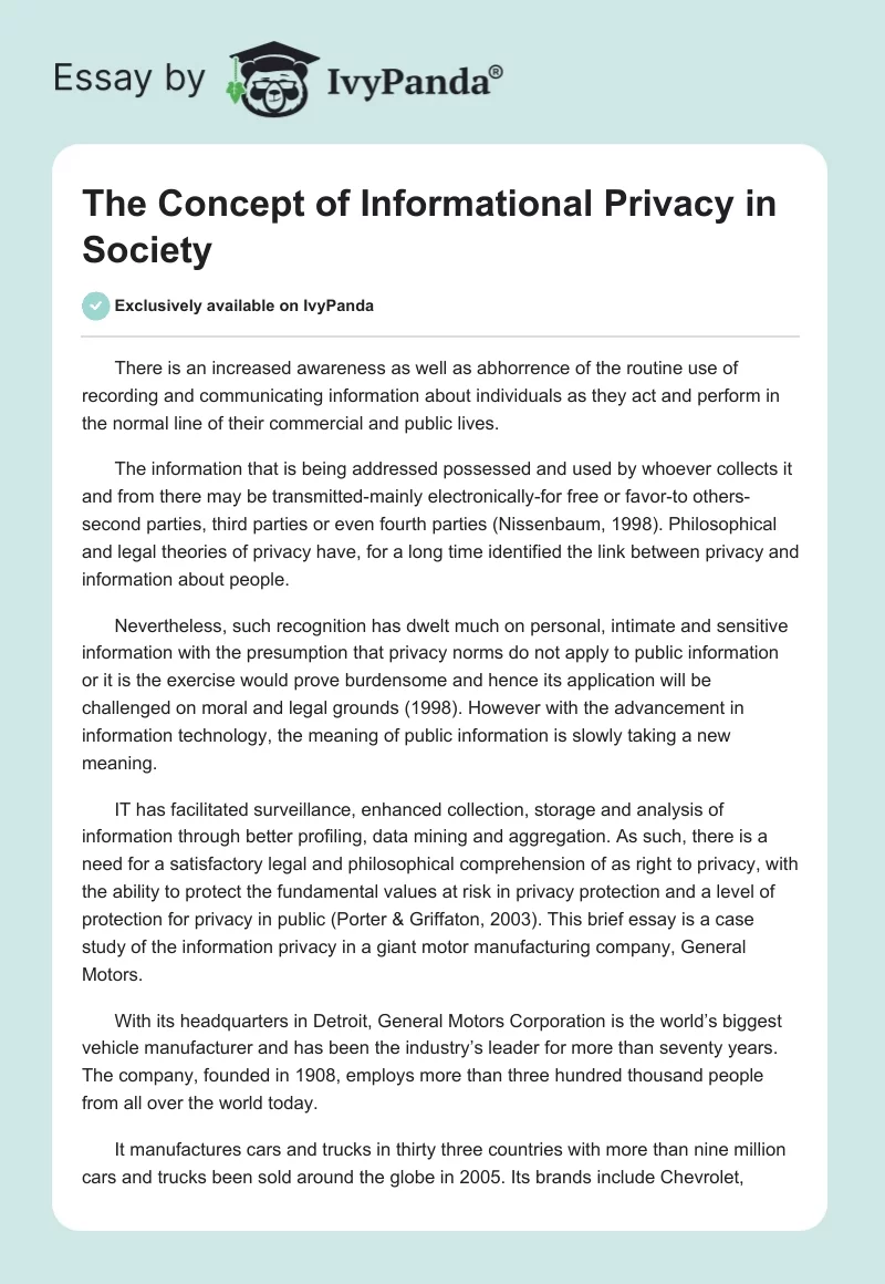 The Concept of Informational Privacy in Society. Page 1