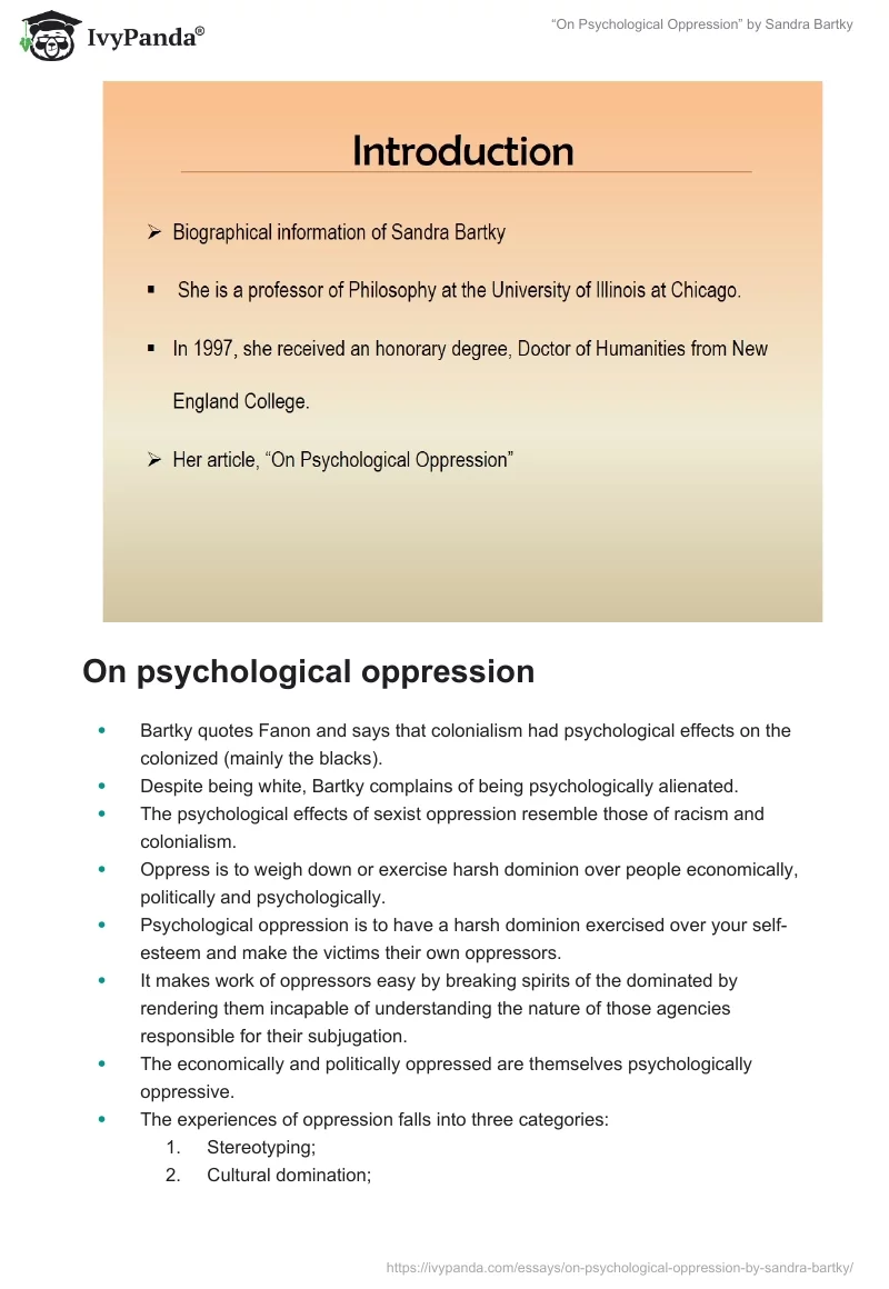 “On Psychological Oppression” by Sandra Bartky. Page 2