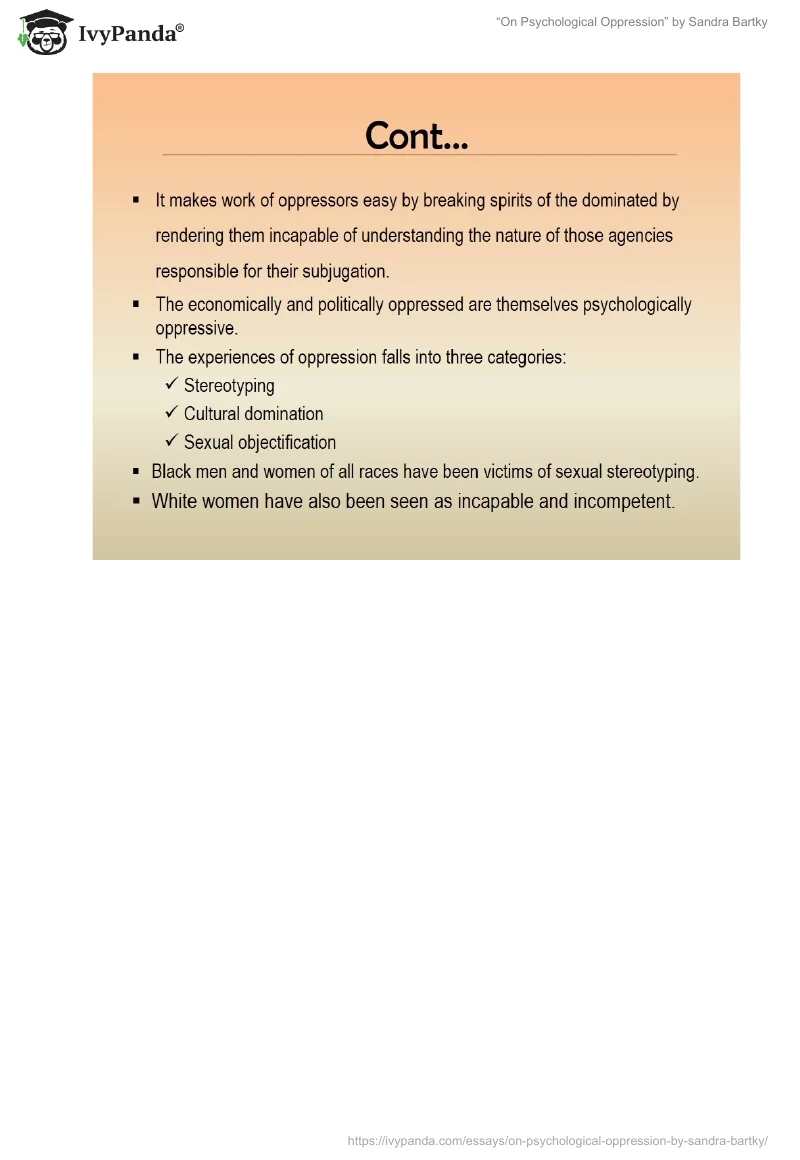 “On Psychological Oppression” by Sandra Bartky. Page 5