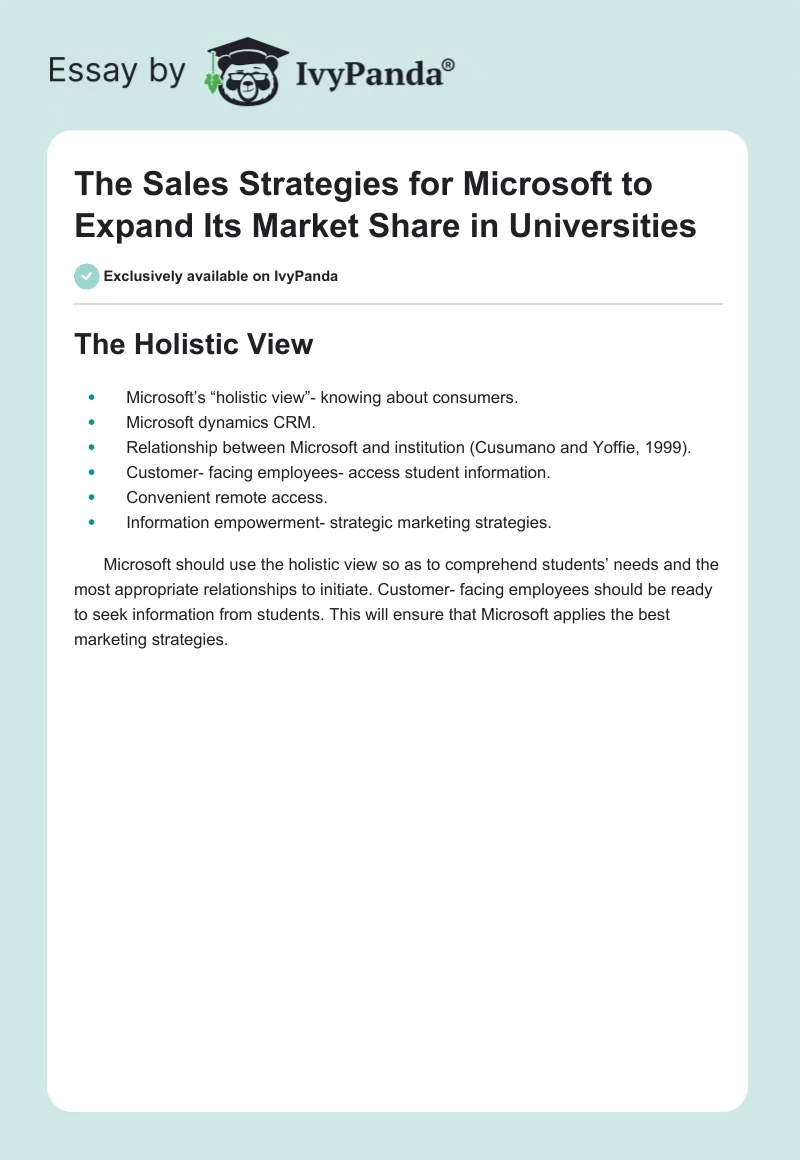 The Sales Strategies for Microsoft to Expand Its Market Share in Universities. Page 1