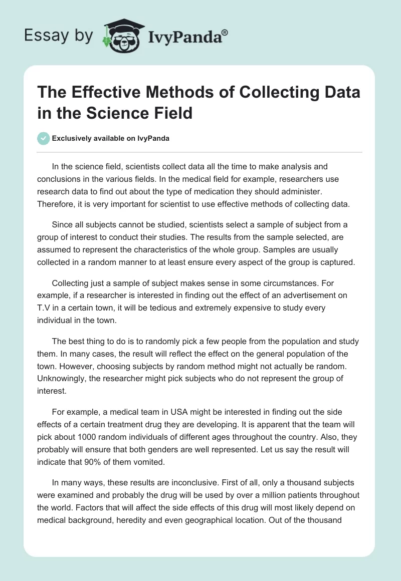 The Effective Methods of Collecting Data in the Science Field. Page 1