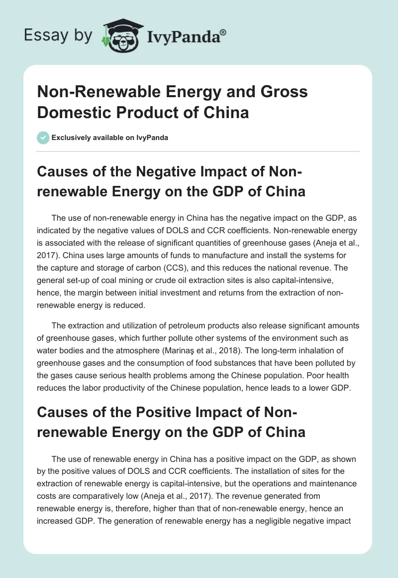Non-Renewable Energy and Gross Domestic Product of China. Page 1