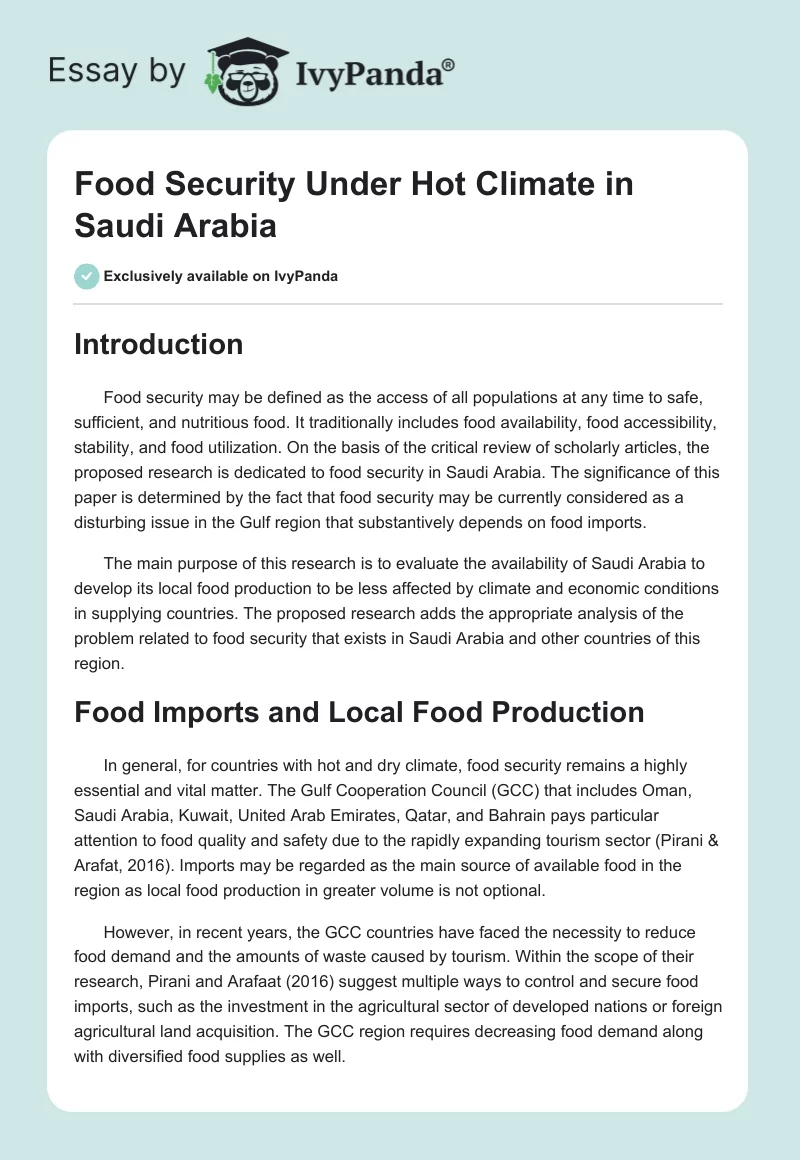 Food Security Under Hot Climate in Saudi Arabia. Page 1