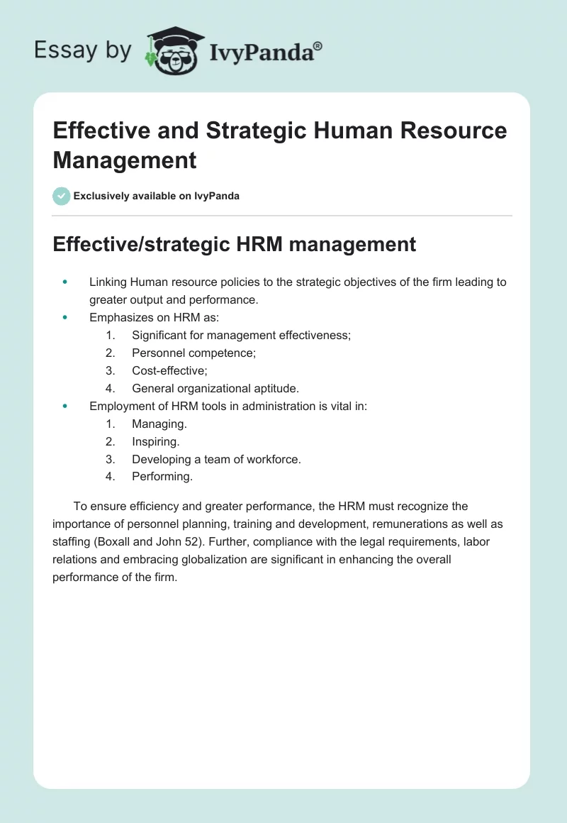 Effective and Strategic Human Resource Management. Page 1