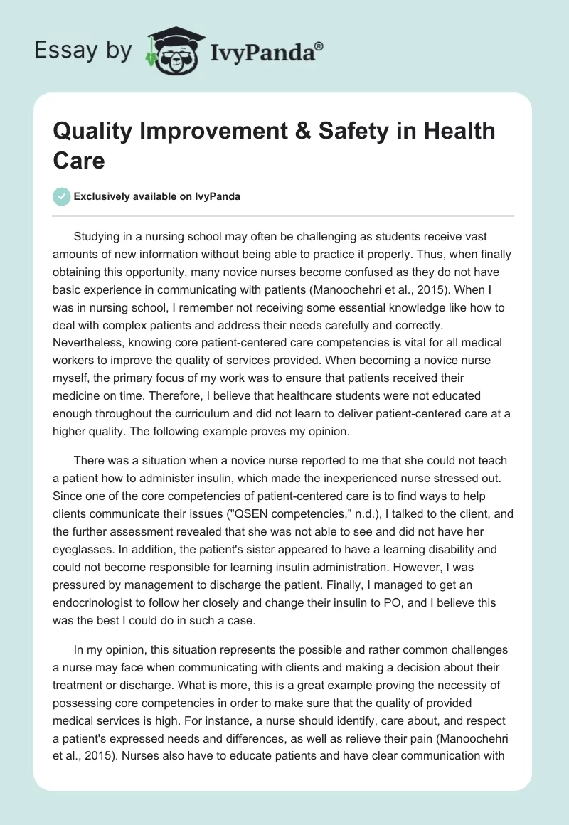 Quality Improvement & Safety in Health Care. Page 1