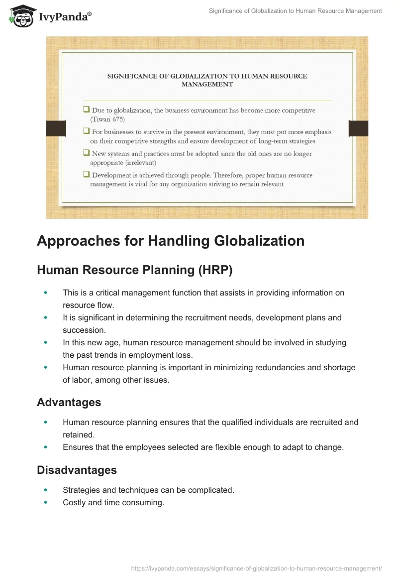 Significance of Globalization to Human Resource Management. Page 2