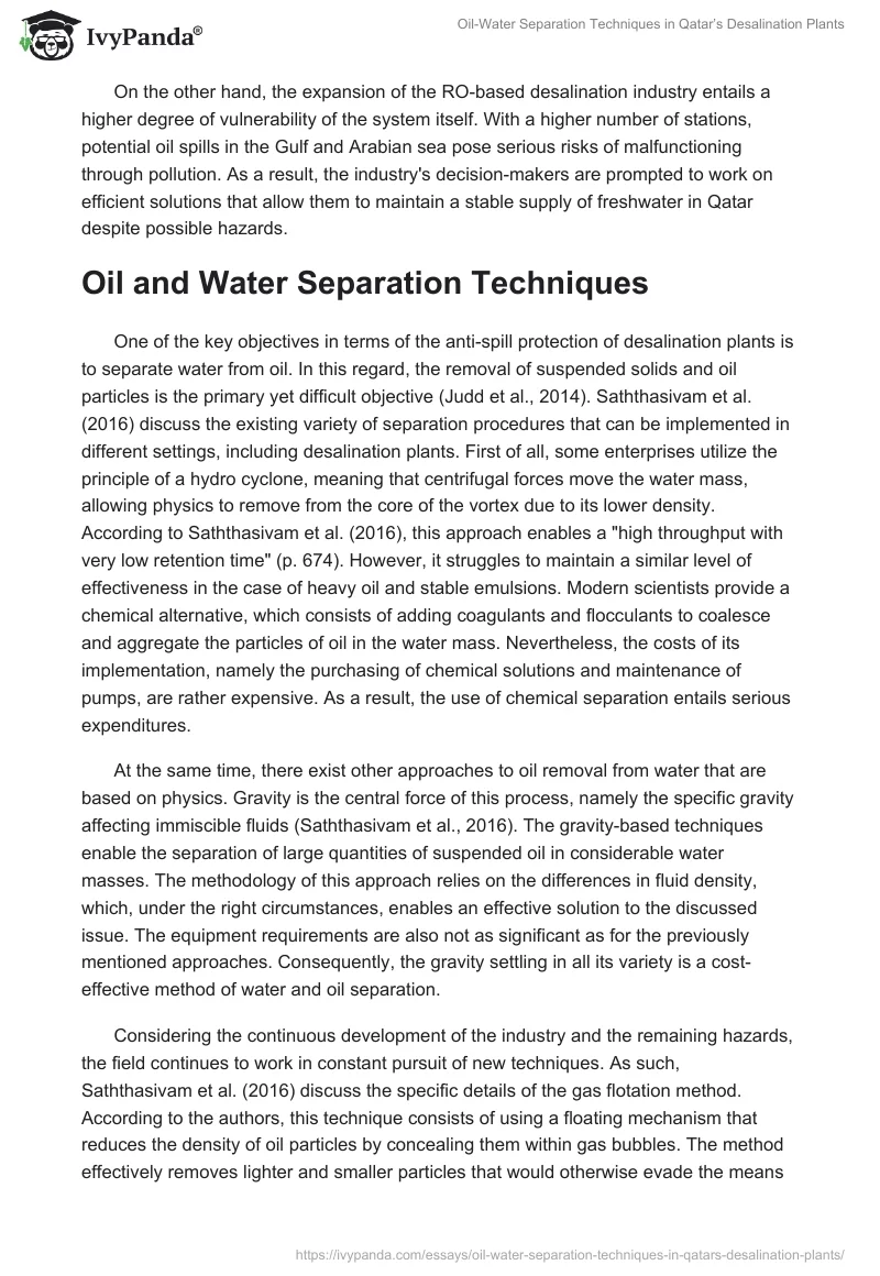 Oil-Water Separation Techniques in Qatar’s Desalination Plants. Page 2