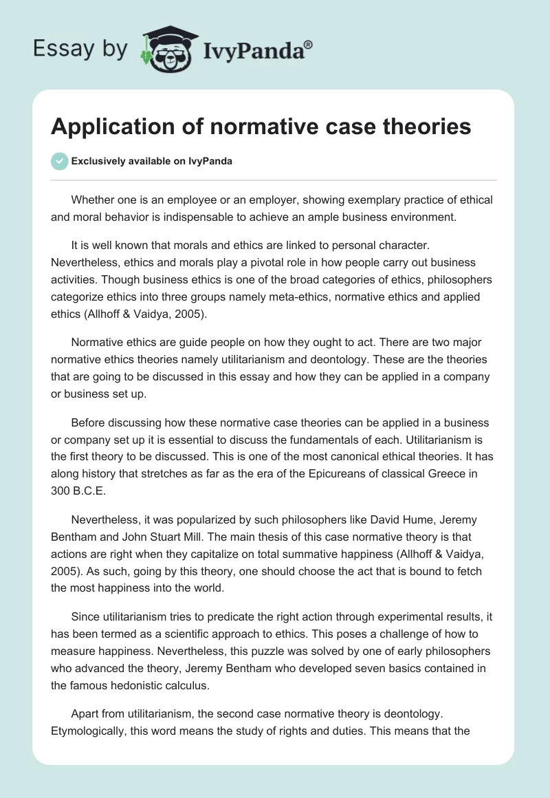 Application of normative case theories. Page 1