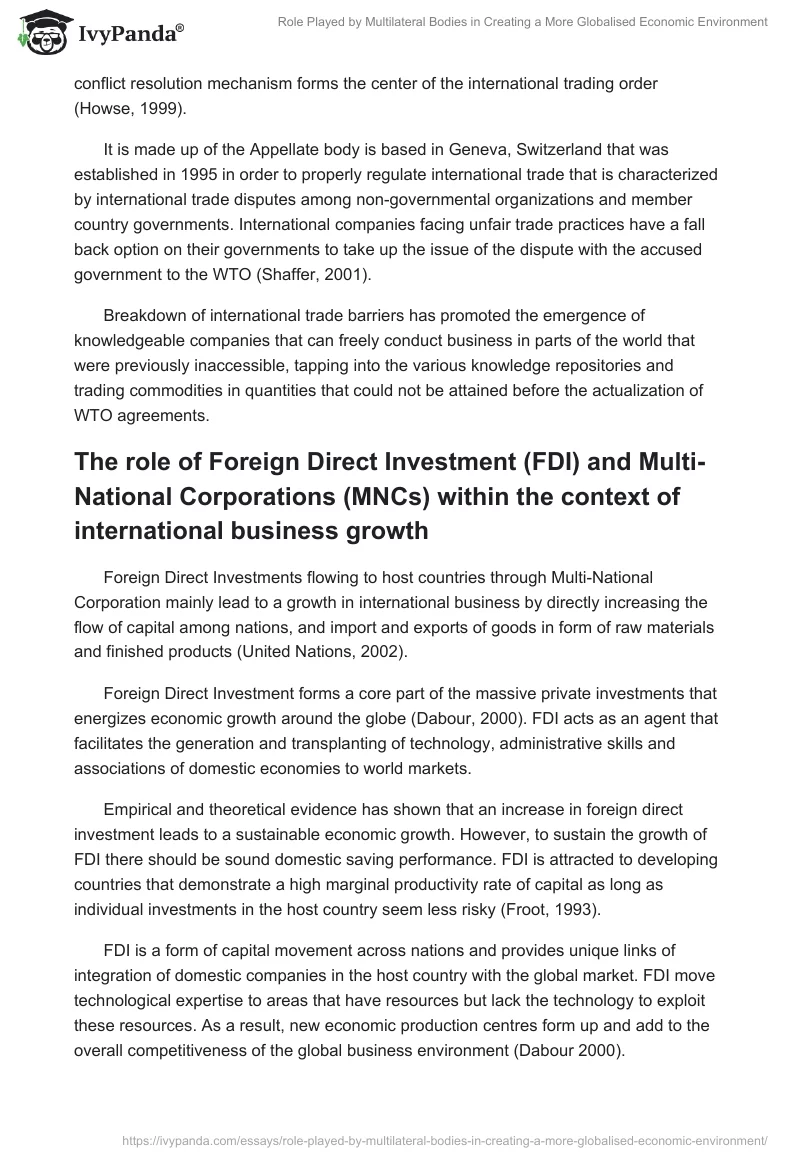 Role Played by Multilateral Bodies in Creating a More Globalised Economic Environment. Page 3