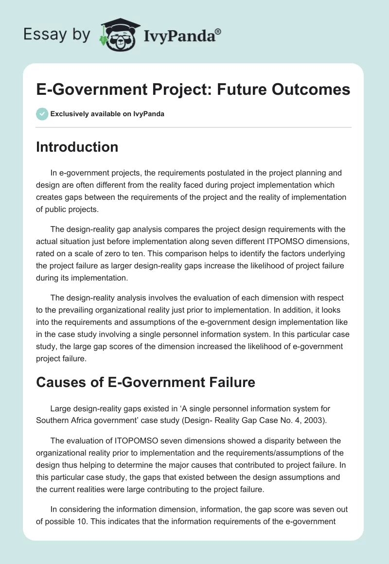 E-Government Project: Future Outcomes. Page 1