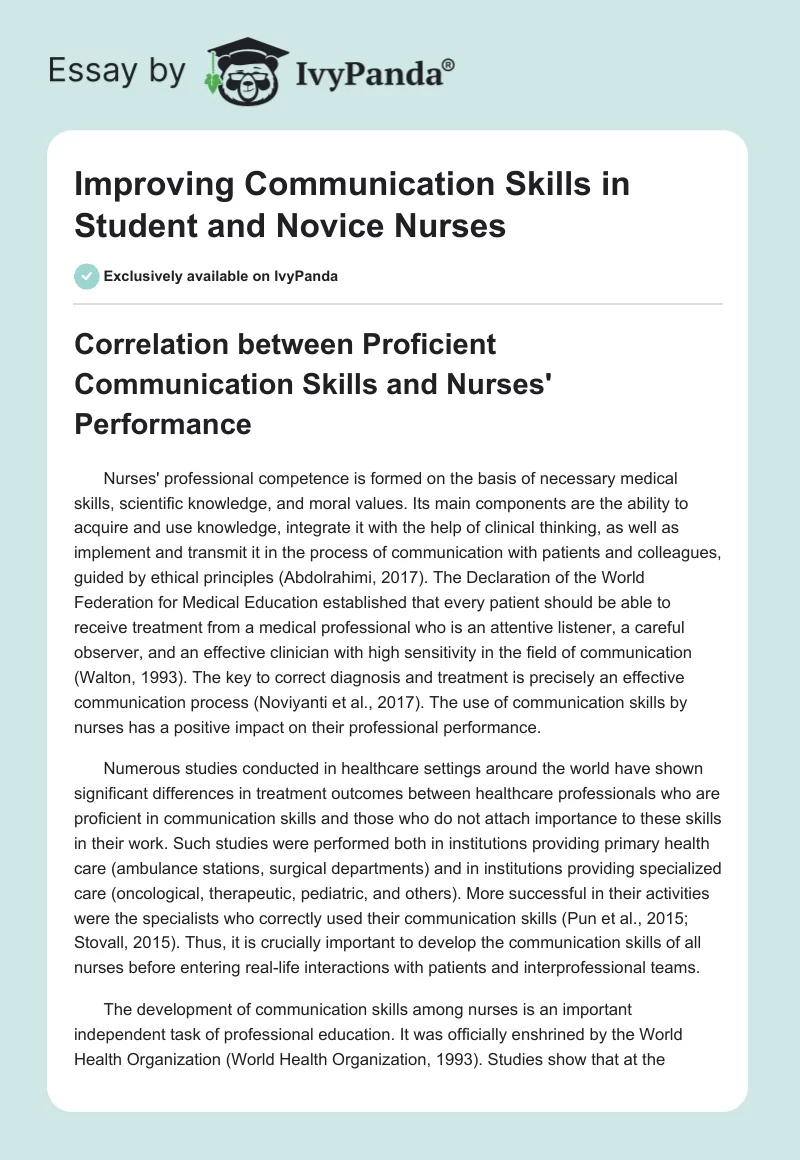 Improving Communication Skills in Student and Novice Nurses. Page 1