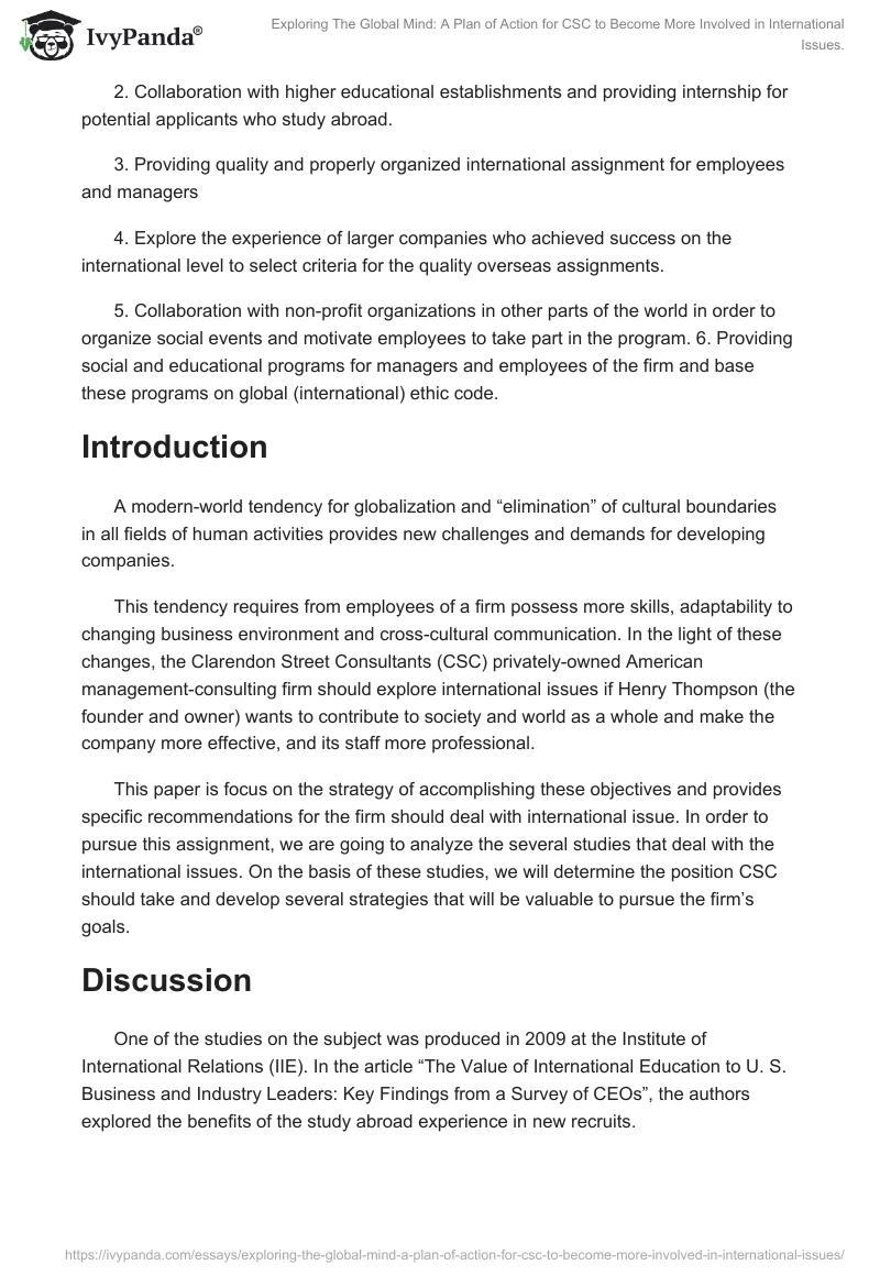Exploring the Global Mind: A Plan of Action for CSC to Become More Involved in International Issues.. Page 2
